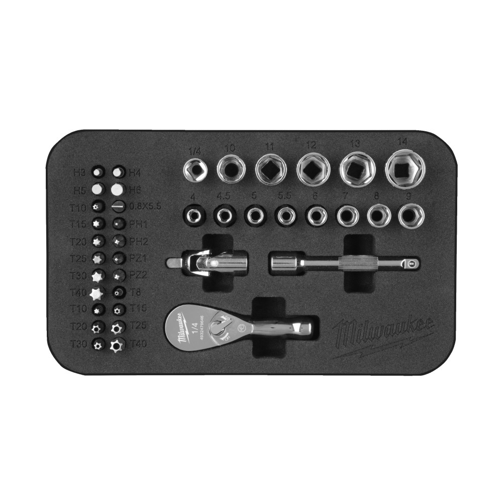 Zestaw nasadek z grzechotką¼″ - 1/4" Compact Ratchet Set 39pc