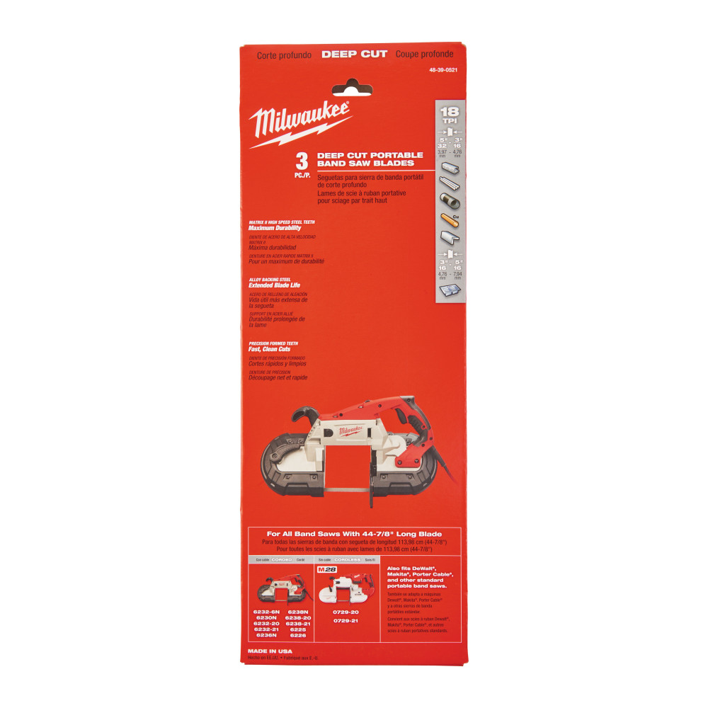 Długość ostrza 1139,83 mm (przewodowe i M18 FUEL™) - 1139.83 mm x 18 Tpi - 3 pcs
