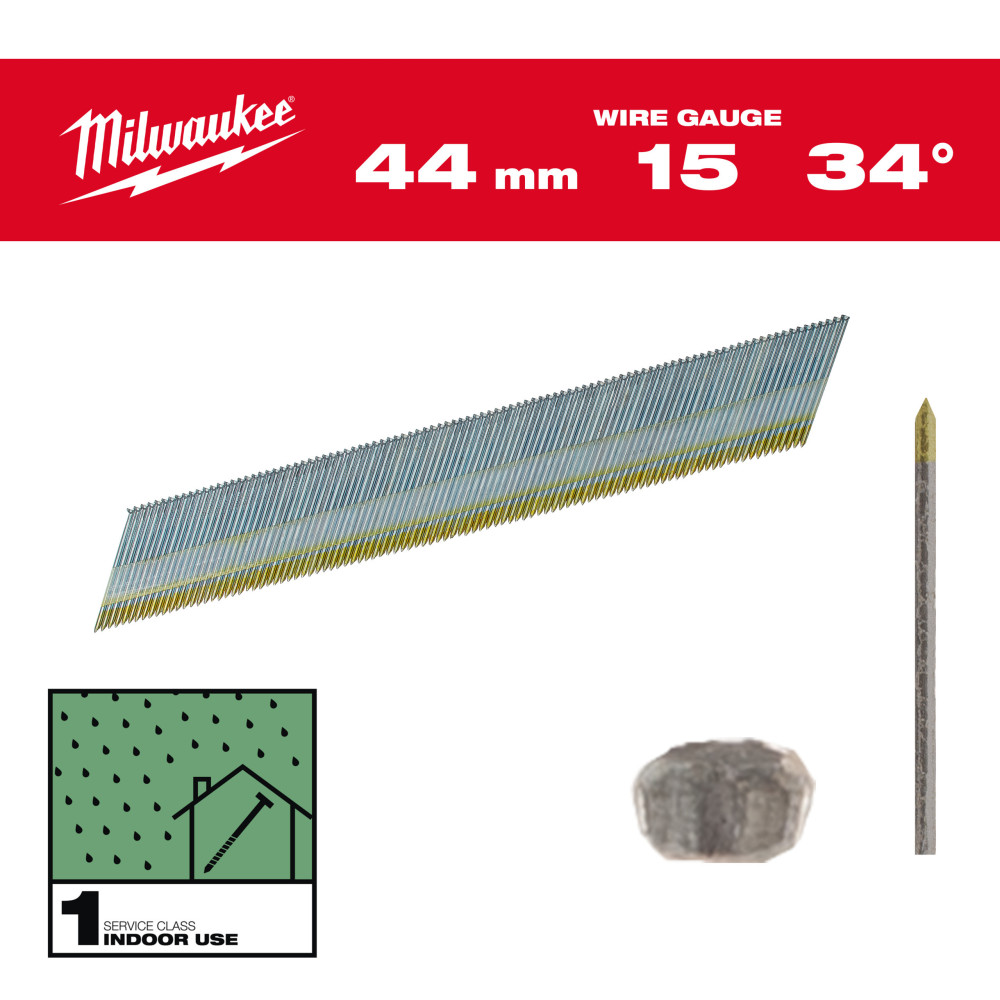 Gwoździe wykończeniowe, 15G, 34°, głowa typu D - 15G / 34° / 44 mm / G / SC1 - 2.500 pc
