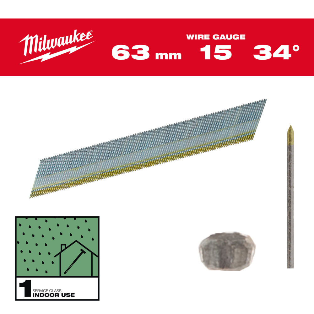 Gwoździe wykończeniowe, 15G, 34°, głowa typu D - 15G / 34° / 63 mm / G / SC1 - 2.200 pc