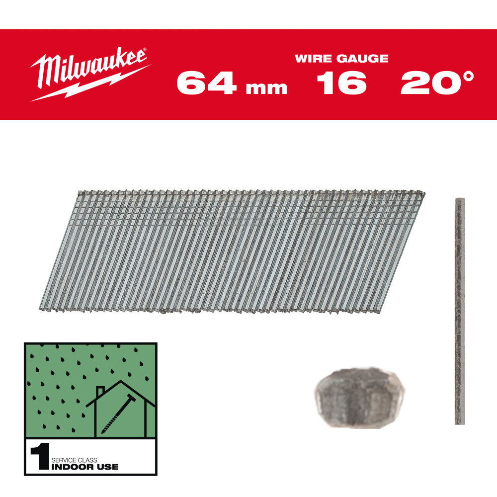 Sztyfty wykończeniowe, 16G, 20°, z cienką główką wykończeniową - 16G / 20° / 64 mm / G / SC1 - 2.000 pc