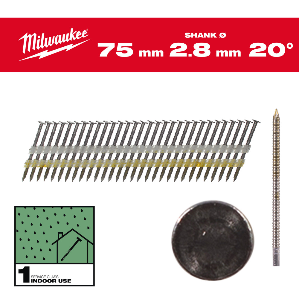 Gwoździe pierścieniowe, kąt 20°, okrągła głowa - 20° Round Head 75 mm / RS / B / SC1 - 2.000 pc