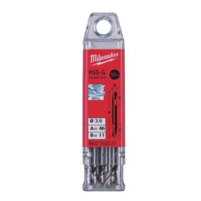 Wiertła do metalu HSS-G - Dwustronne - 3.00 x 46 - 10 pcs