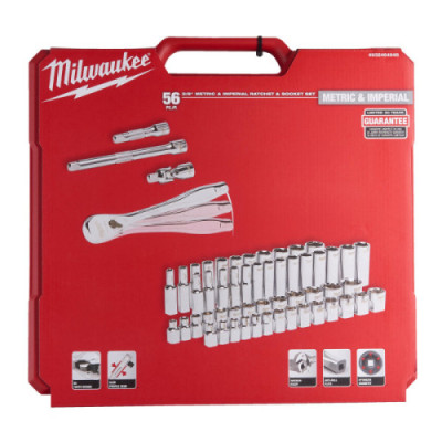 Zestawy nasadek  z grzechotką - 3/8 Drive 56 pc Ratchet + Socket Set SAE + Metric