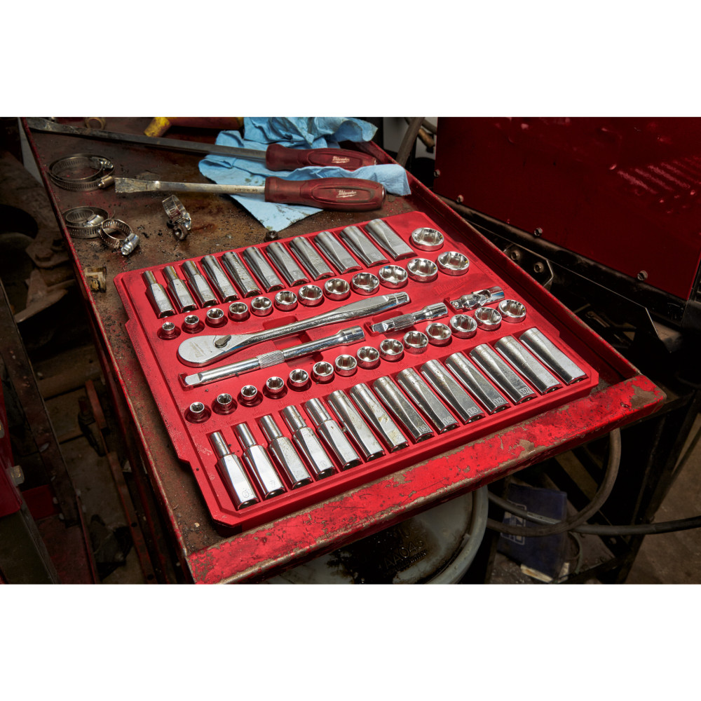 Zestawy nasadek  z grzechotką - 3/8 Drive 56 pc Ratchet + Socket Set SAE + Metric