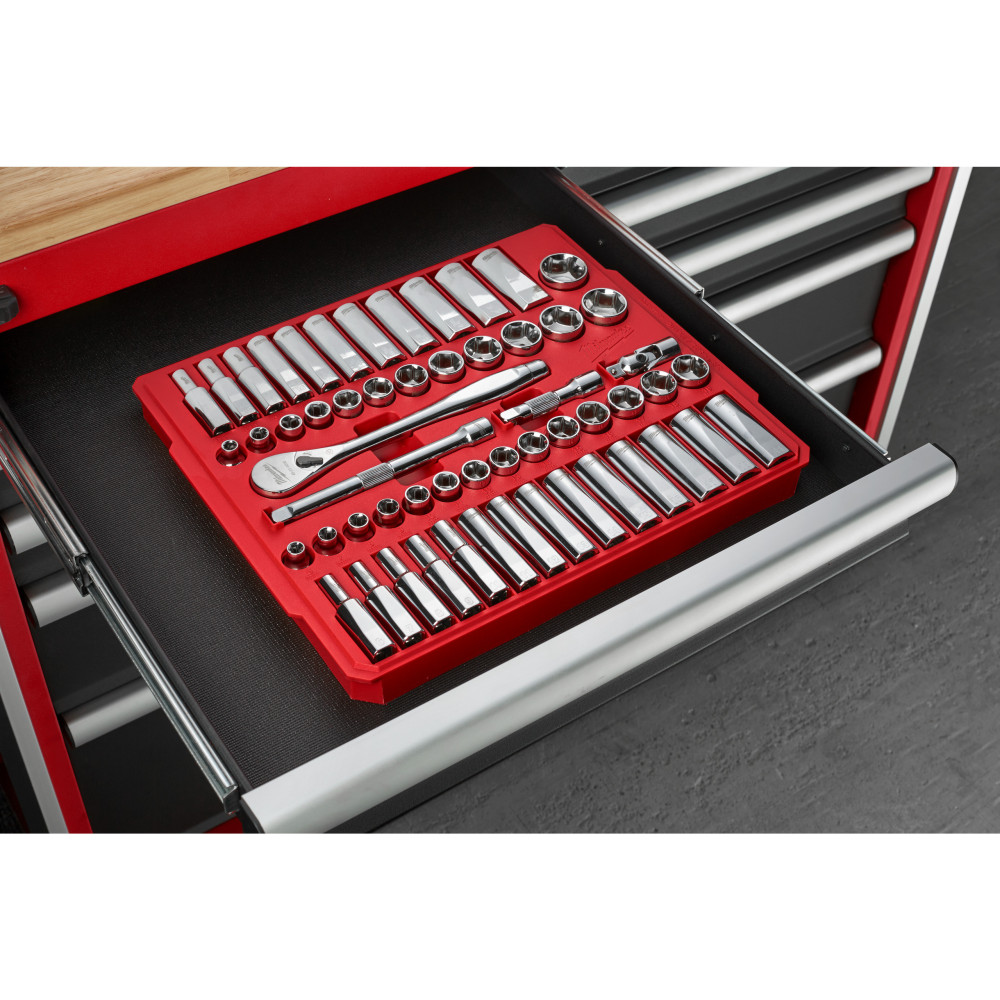 Zestawy nasadek  z grzechotką - 3/8 Drive 56 pc Ratchet + Socket Set SAE + Metric
