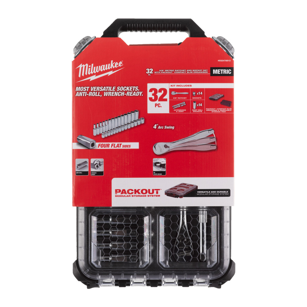 Zestawy nasadek  z grzechotką - 3/8" Metric 32 pc Ratchet & Socket PACKOUT Set