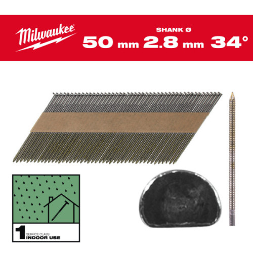 Gwoździe pierścieniowe, kąt 34°, głowa typu D - 34° D-Head 50 mm / RS / B / SC1 - 2.200 pc
