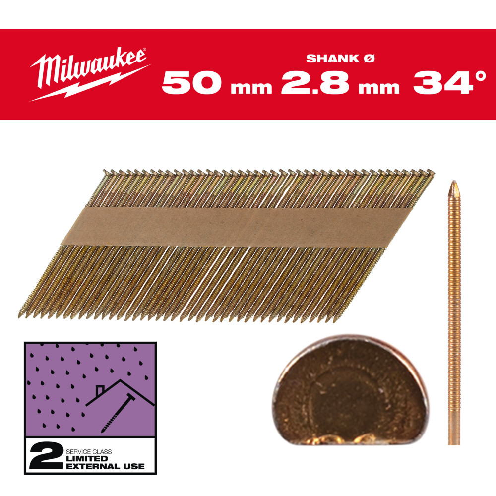 Gwoździe pierścieniowe, kąt 34°, głowa typu D - 34° D-Head 50 mm / RS / G / SC2 - 2.200 pc