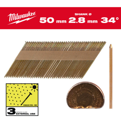 Gwoździe pierścieniowe, kąt 34°, głowa typu D - 34° D-Head 50 mm / RS / HDG / SC3 - 2.200 pc