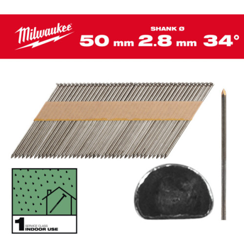 Gwoździe pierścieniowe, kąt 34°, głowa typu D - 34° D-Head 50 mm / SS / B / SC1 - 2.200 pc