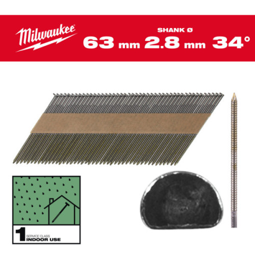 Gwoździe pierścieniowe, kąt 34°, głowa typu D - 34° D-Head 63 mm / RS / B / SC1 - 2.200 pc
