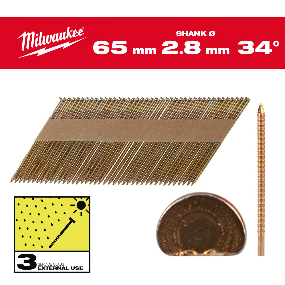 Gwoździe pierścieniowe, kąt 34°, głowa typu D - 34° D-Head 63 mm / RS / HDG / SC3 - 2.200 pc