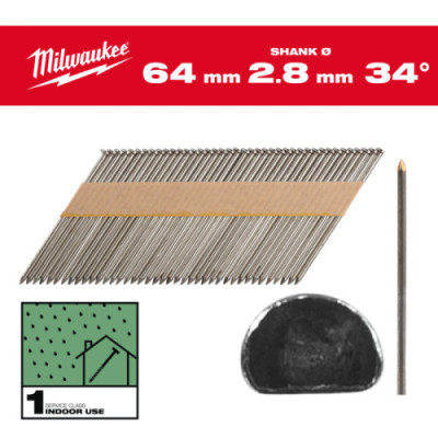 Gwoździe pierścieniowe, kąt 34°, głowa typu D - 34° D-Head 64 mm / SS / B / SC1 - 2.200 pc