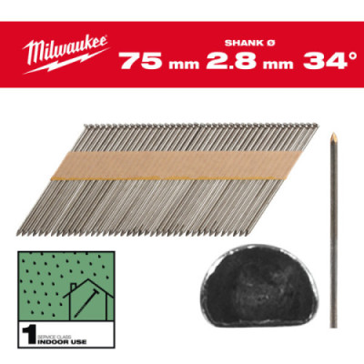 Gwoździe pierścieniowe, kąt 34°, głowa typu D - 34° D-Head 75 mm / SS / B / SC1 - 2.200 pc