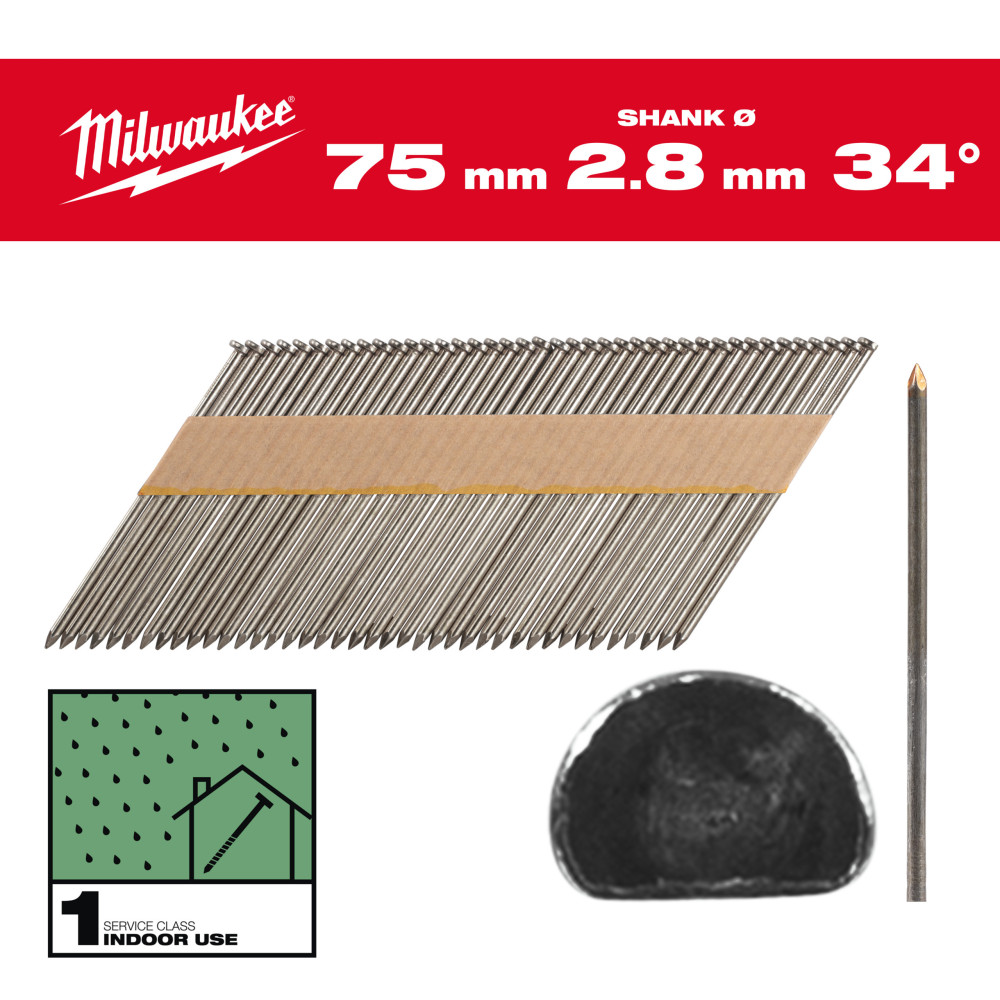Gwoździe pierścieniowe, kąt 34°, głowa typu D - 34° D-Head 75 mm / SS / B / SC1 - 2.200 pc