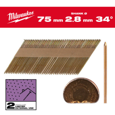 Gwoździe pierścieniowe, kąt 34°, głowa typu D - 34° D-Head 75 x 2.8 mm / RS / G / SC2 - 2.200 pc
