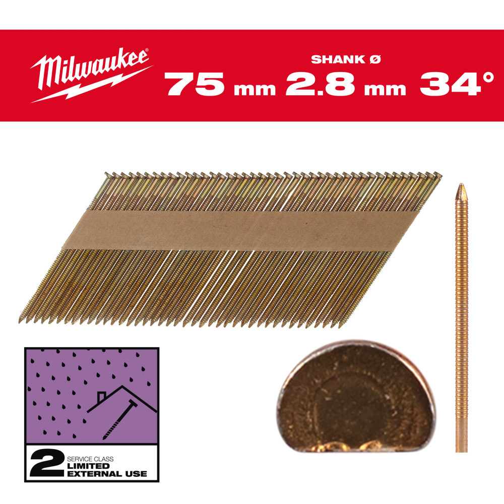 Gwoździe pierścieniowe, kąt 34°, głowa typu D - 34° D-Head 75 x 2.8 mm / RS / G / SC2 - 2.200 pc