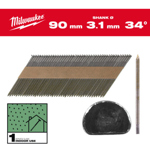 Gwoździe pierścieniowe, kąt 34°, głowa typu D - 34° D-Head 90 mm / RS / B / SC1 - 2.200 pc