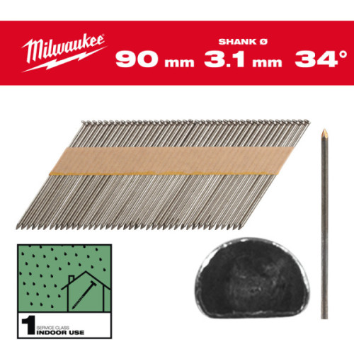 Gwoździe pierścieniowe, kąt 34°, głowa typu D - 34° D-Head 90 mm / SS / B / SC1 - 2.200 pc