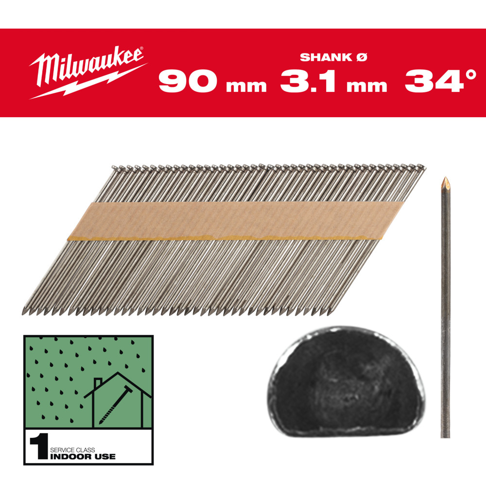 Gwoździe pierścieniowe, kąt 34°, głowa typu D - 34° D-Head 90 mm / SS / B / SC1 - 2.200 pc