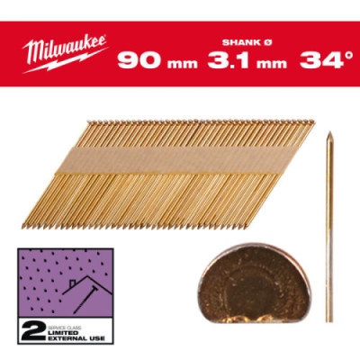 Gwoździe pierścieniowe, kąt 34°, głowa typu D - 34° D-Head 90 mm / SS / G / SC2 - 2.200 pc