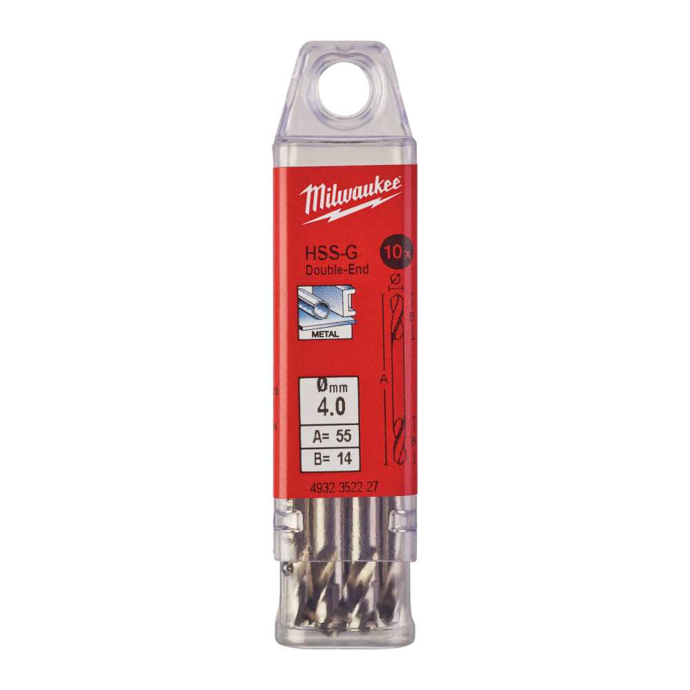 Wiertła do metalu HSS-G - Dwustronne - 4.00 x 55 - 10 pcs