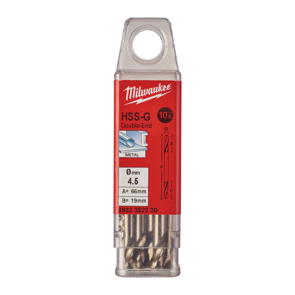 Wiertła do metalu HSS-G - Dwustronne - 4.50 x 58 - 10 pcs