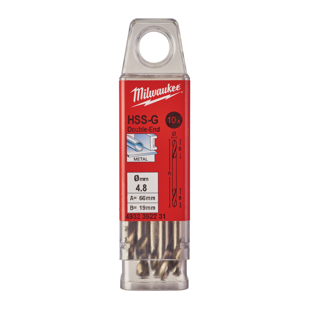 Wiertła do metalu HSS-G - Dwustronne - 4.80 x 62 - 10 pcs