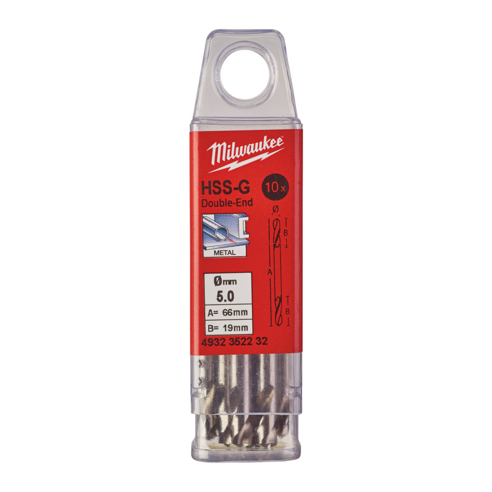 Wiertła do metalu HSS-G - Dwustronne - 5.00 x 62 - 10 pcs
