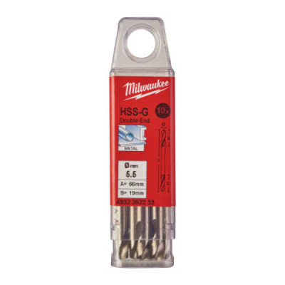 Wiertła do metalu HSS-G - Dwustronne - 5.50 x 66 - 10 pcs