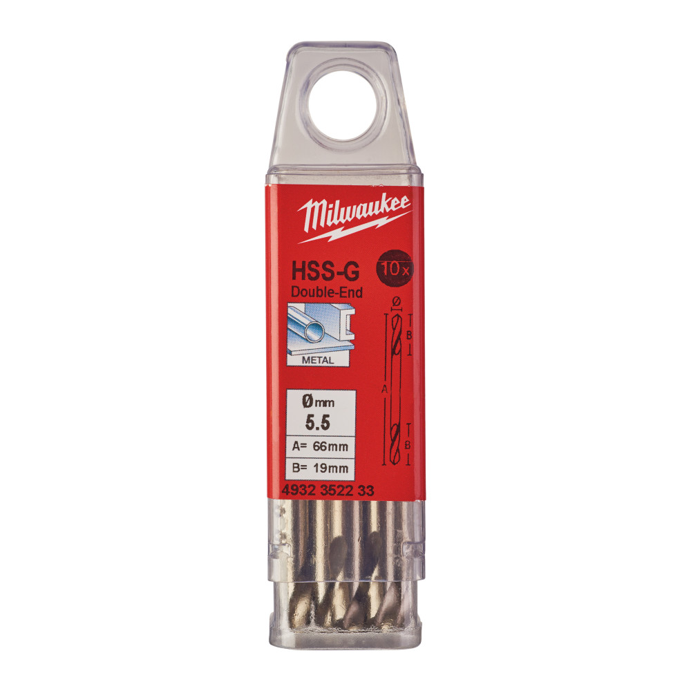 Wiertła do metalu HSS-G - Dwustronne - 5.50 x 66 - 10 pcs