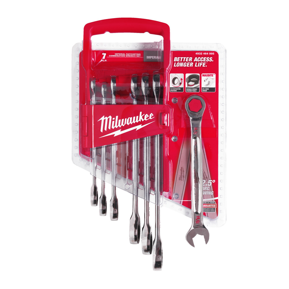 Zestawy kluczy płasko-oczkowych z grzechotką MAX BITE™ - 7 pc Maxbite Ratchet Imperial Combination Spanner Set - 1 pc