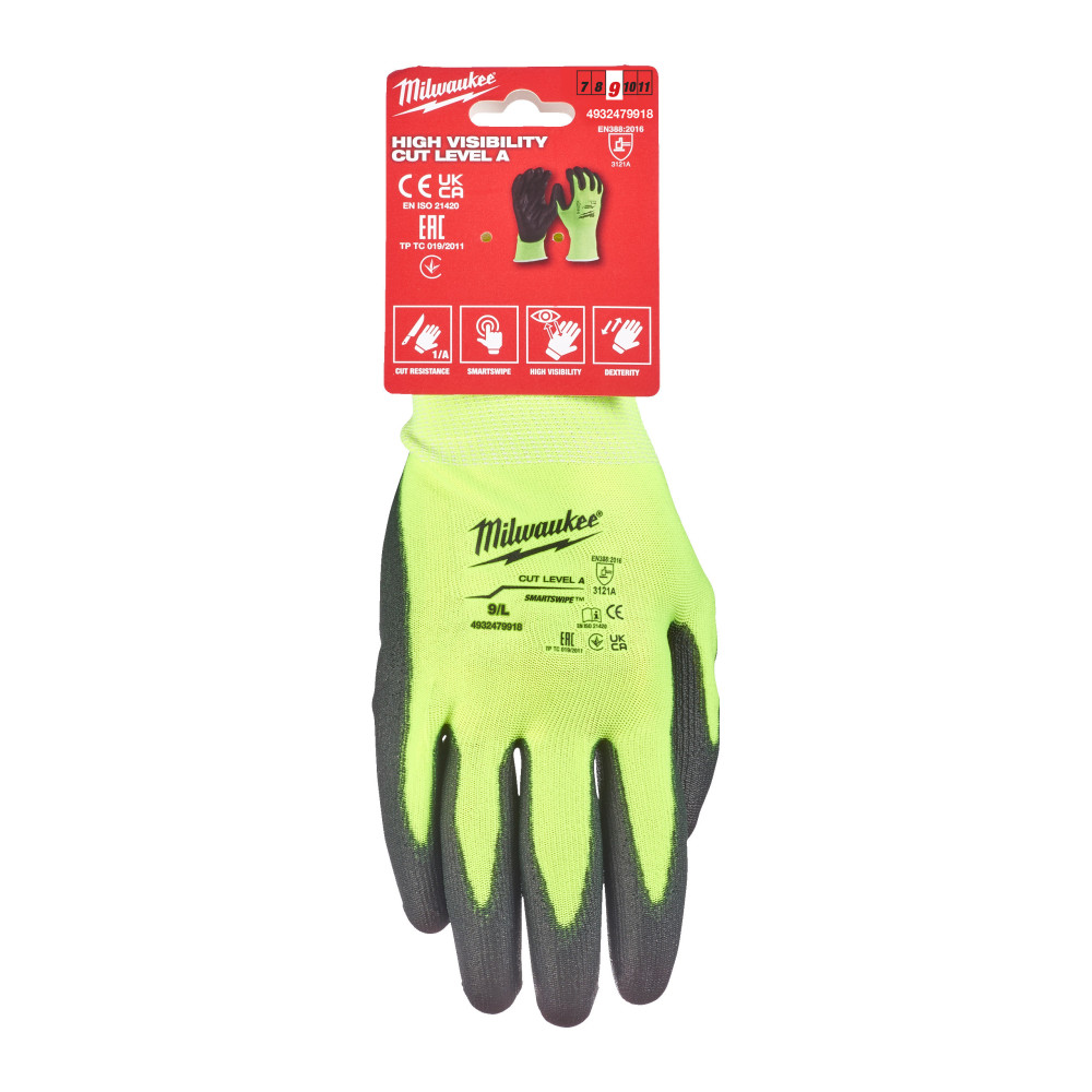 Rękawice odporne na przecięcia o podwyższonej widzialności - poziom A - Hi-Vis Cut A Gloves - 9/L - 1pc