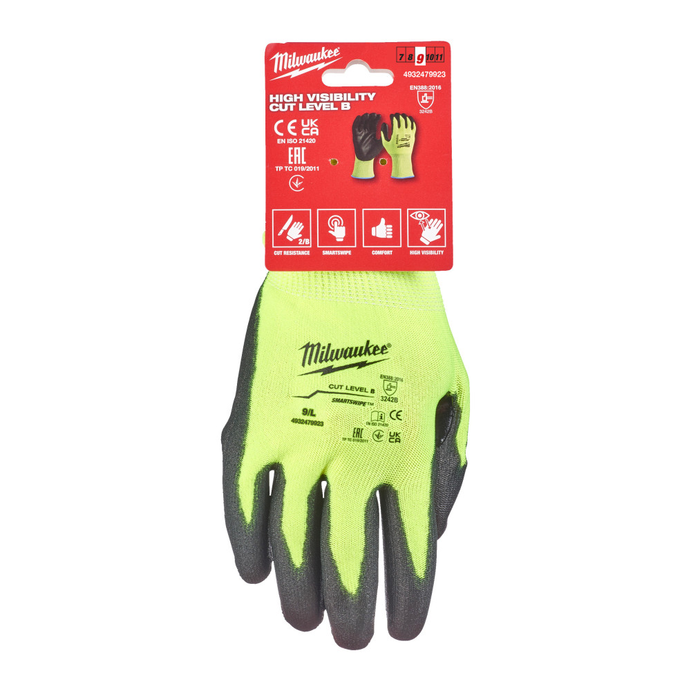 Rękawice odporne na przecięcia o podwyższonej widzialności - poziom B - Hi-Vis Cut B Gloves - 9/L - 1pc