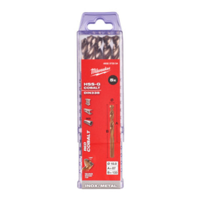 Wiertła do metalu HSS-G RED COBALT- DIN 338 - HSSGC 10.0 x 133 - 5 pcs