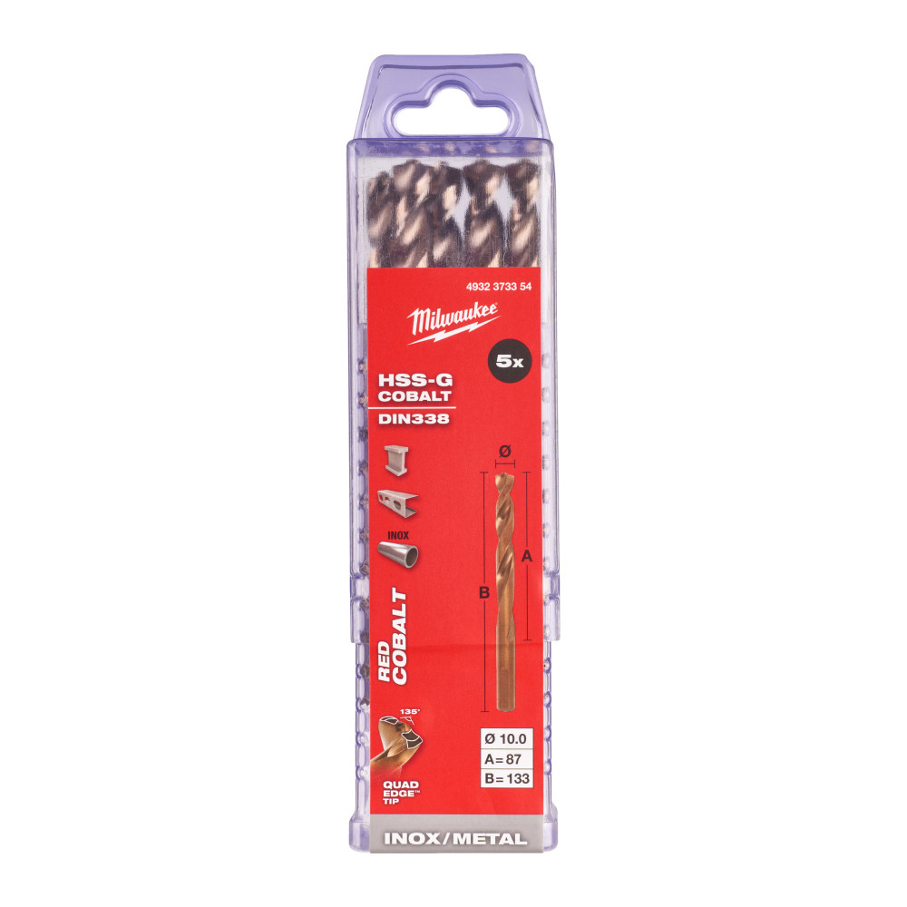 Wiertła do metalu HSS-G RED COBALT- DIN 338 - HSSGC 10.0 x 133 - 5 pcs