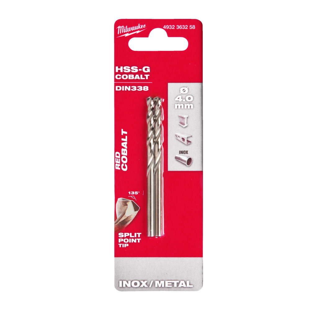 Wiertła do metalu HSS-G RED COBALT- DIN 338 - HSSGC 4.0 x 75 - 2 pcs