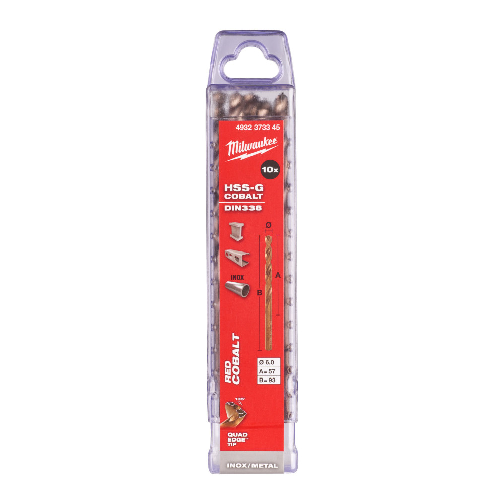 Wiertła do metalu HSS-G RED COBALT- DIN 338 - HSSGC 6.0 x 93 - 10 pcs