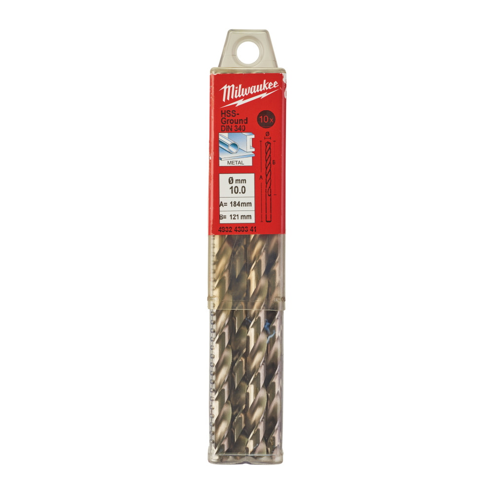 Wiertła do metalu HSS-G, długie - DIN 340 / opakowanie po 5 i 10 szt. - HSSGL 10.00 x 184 - 10 pc