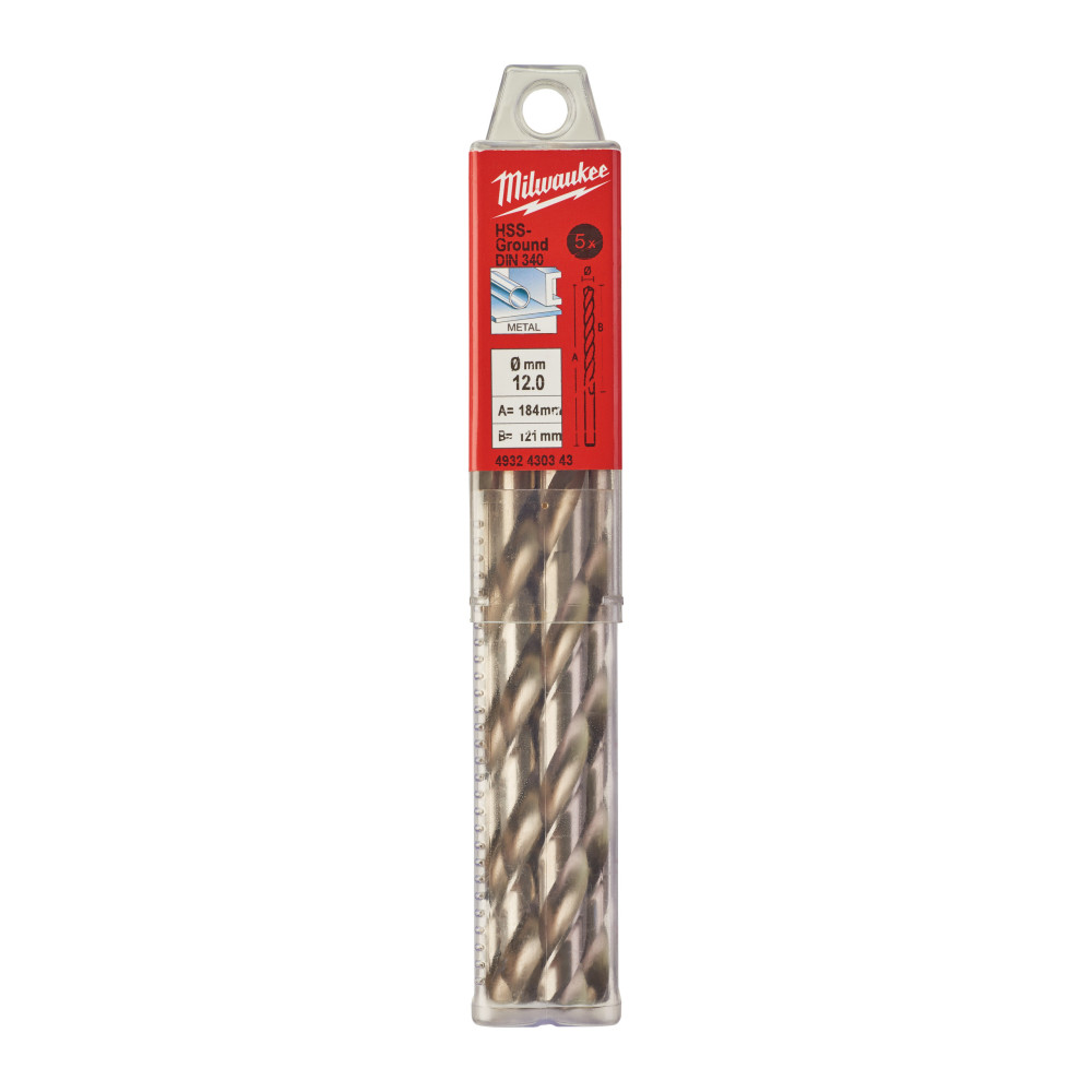 Wiertła do metalu HSS-G, długie - DIN 340 / opakowanie po 5 i 10 szt. - HSSGL 12.00 x 205 - 5 pc