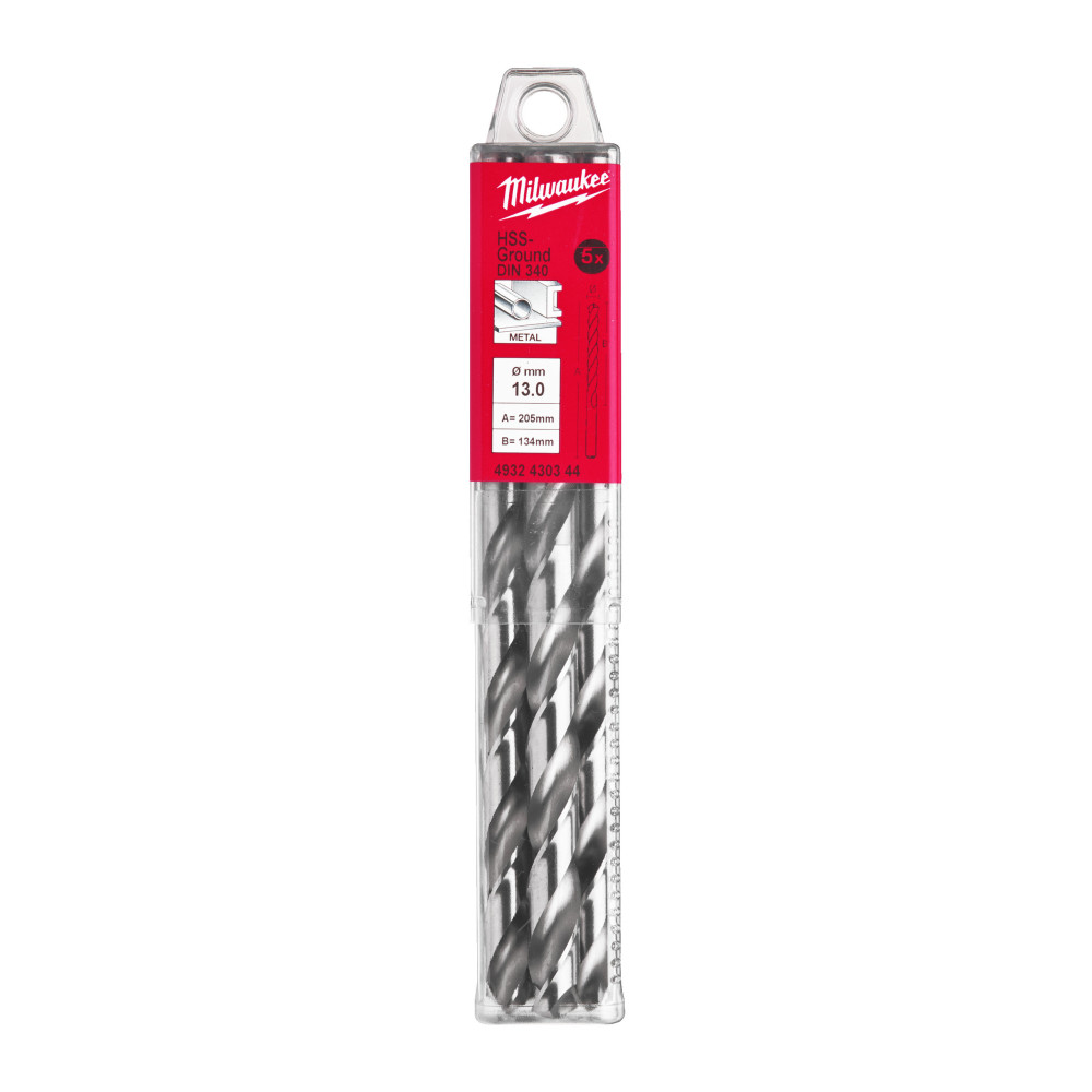 Wiertła do metalu HSS-G, długie - DIN 340 / opakowanie po 5 i 10 szt. - HSSGL 13.00 x 205 - 5 pc