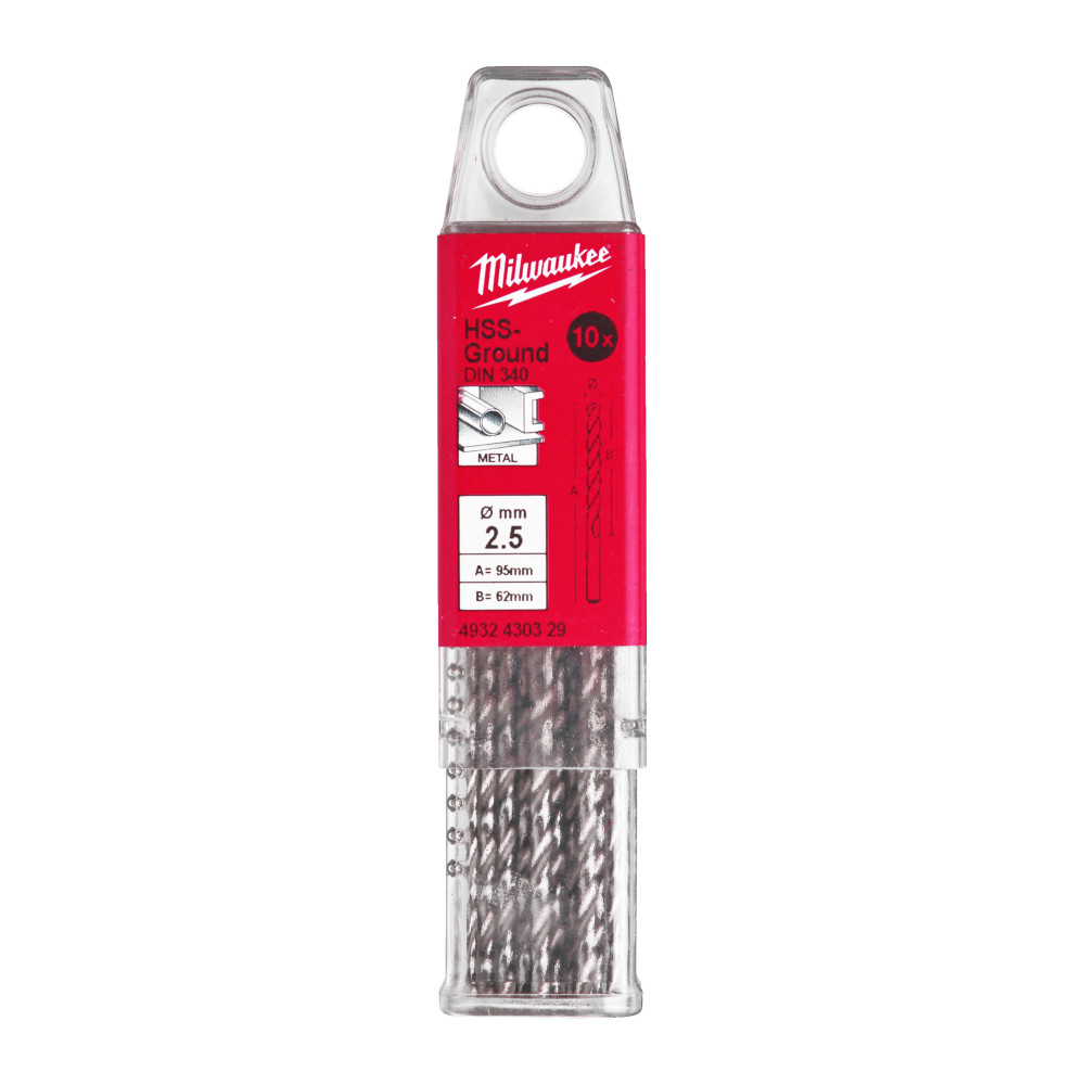 Wiertła do metalu HSS-G, długie - DIN 340 / opakowanie po 5 i 10 szt. - HSSGL 2.50 x 95 - 10 pc