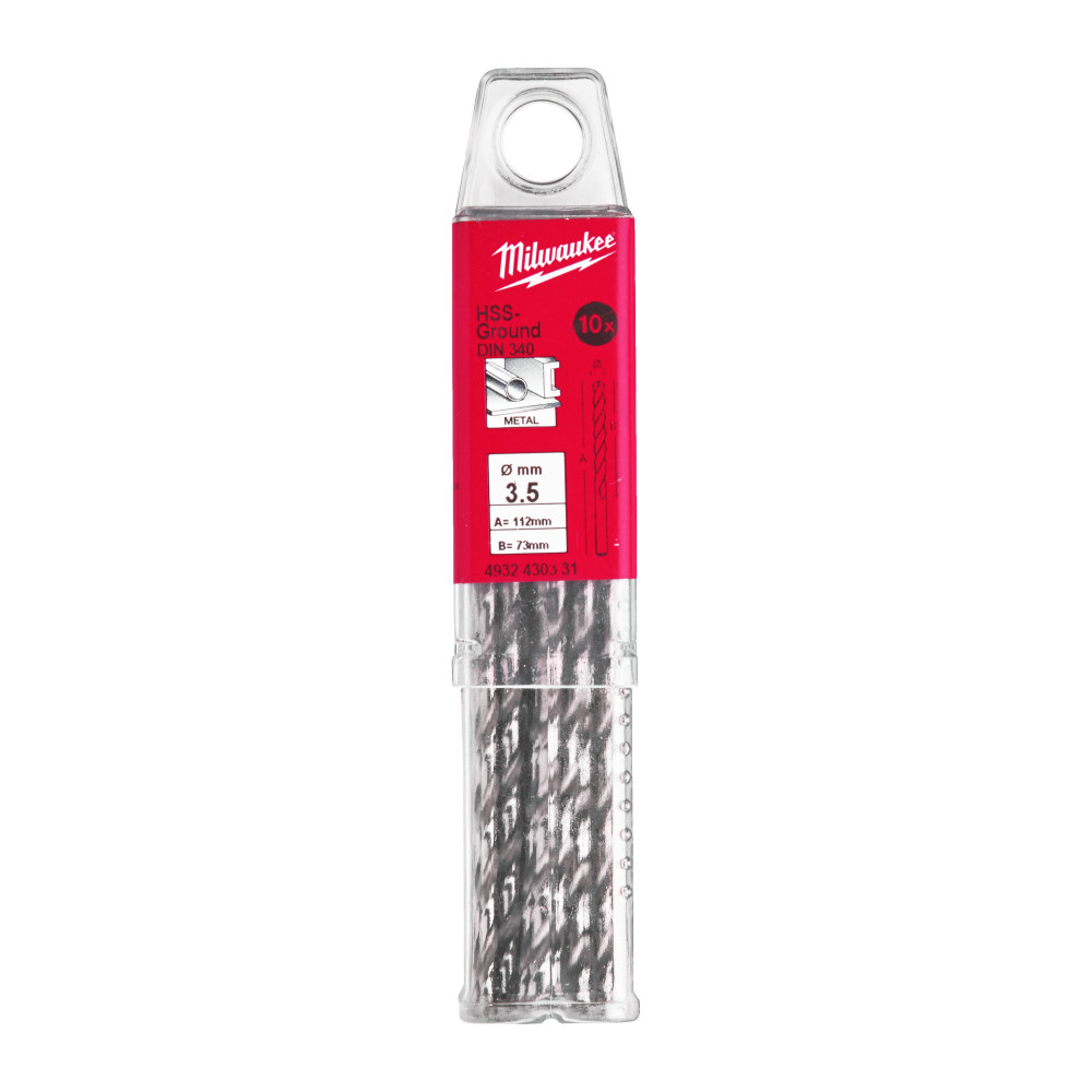 Wiertła do metalu HSS-G, długie - DIN 340 / opakowanie po 5 i 10 szt. - HSSGL 3.50 x 112 - 10 pc