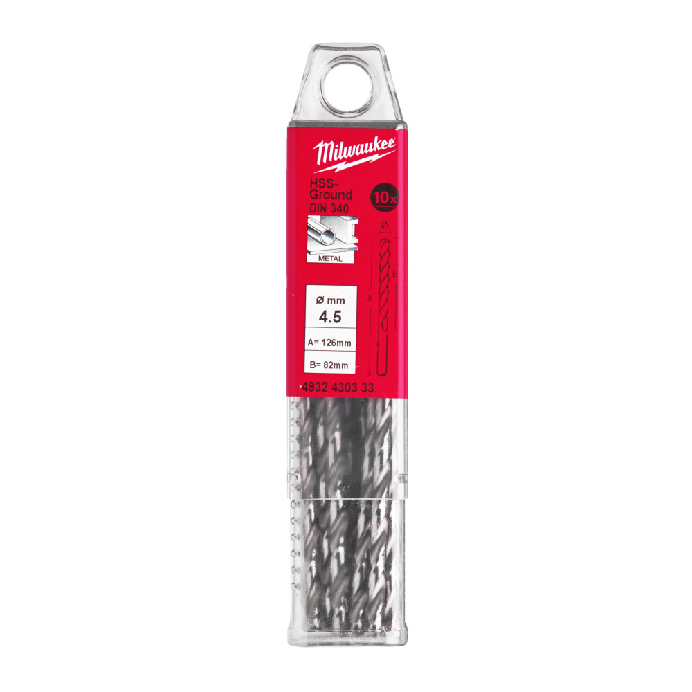 Wiertła do metalu HSS-G, długie - DIN 340 / opakowanie po 5 i 10 szt. - HSSGL 4.50 x 126 - 10 pc