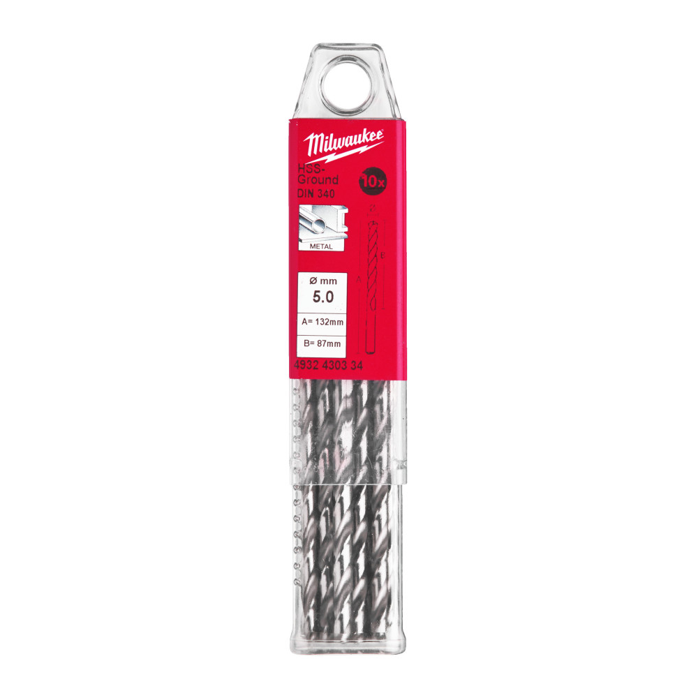 Wiertła do metalu HSS-G, długie - DIN 340 / opakowanie po 5 i 10 szt. - HSSGL 5.00 x 132 - 10 pc