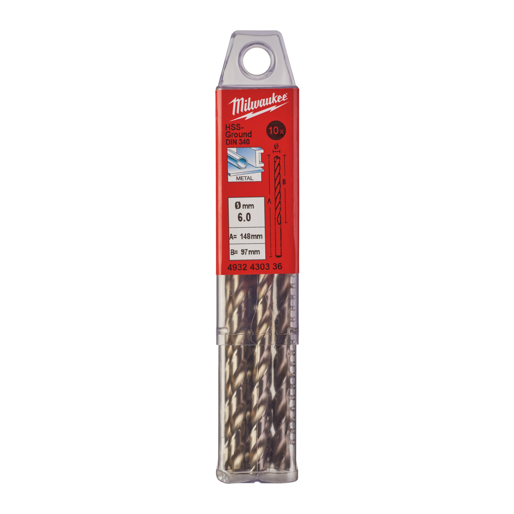 Wiertła do metalu HSS-G, długie - DIN 340 / opakowanie po 5 i 10 szt. - HSSGL 6.00 x 139 - 10 pc
