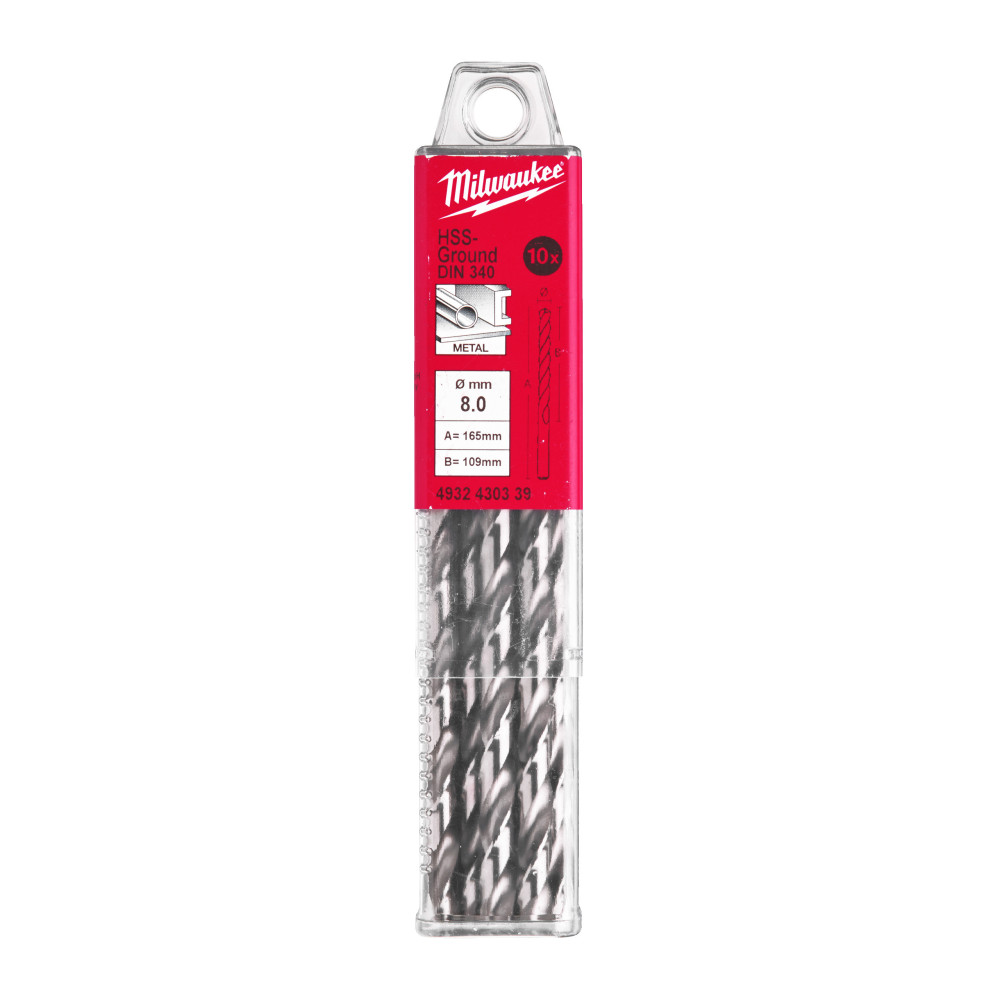 Wiertła do metalu HSS-G, długie - DIN 340 / opakowanie po 5 i 10 szt. - HSSGL 8.00 x 165 - 10 pc