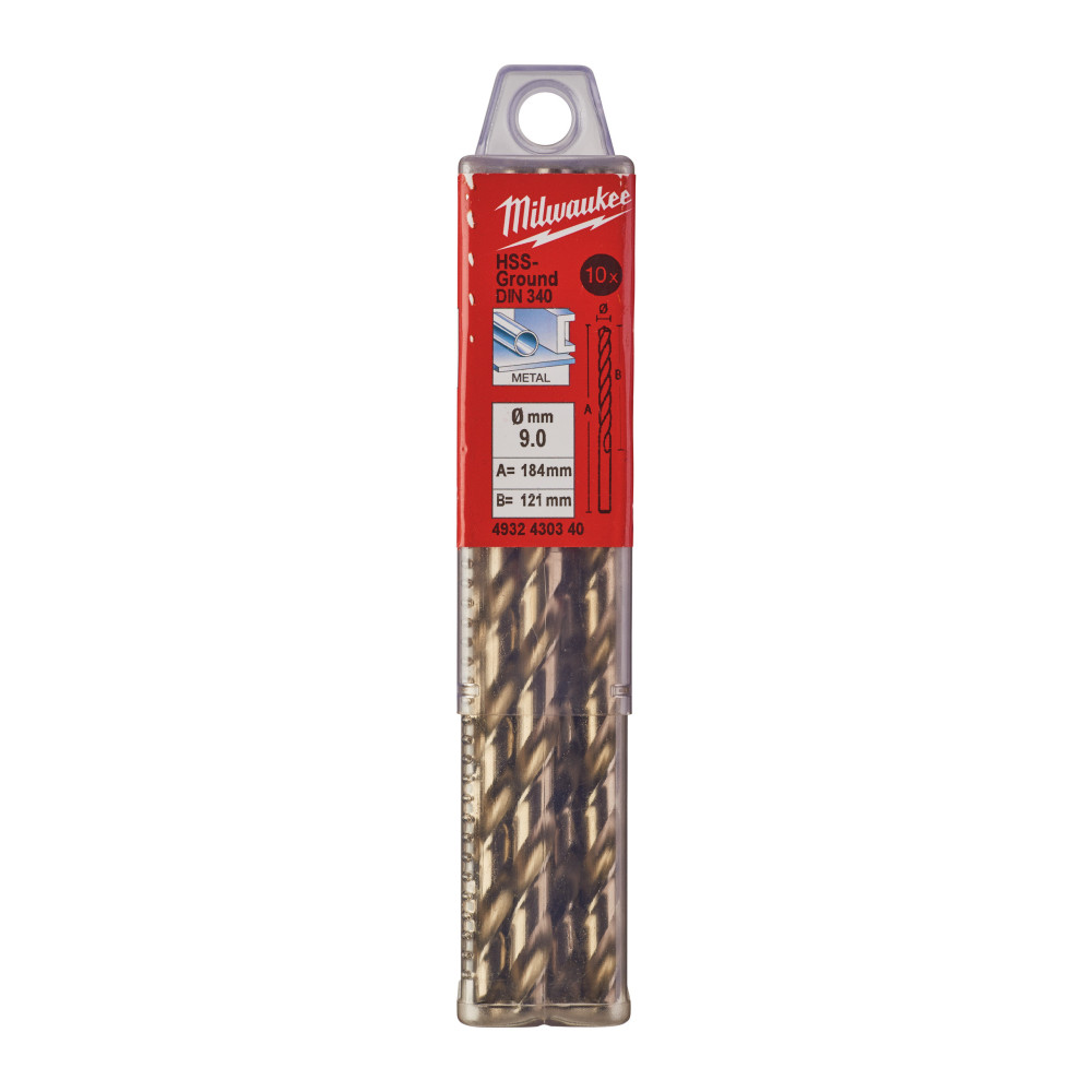 Wiertła do metalu HSS-G, długie - DIN 340 / opakowanie po 5 i 10 szt. - HSSGL 9.00 x 175 - 10 pc